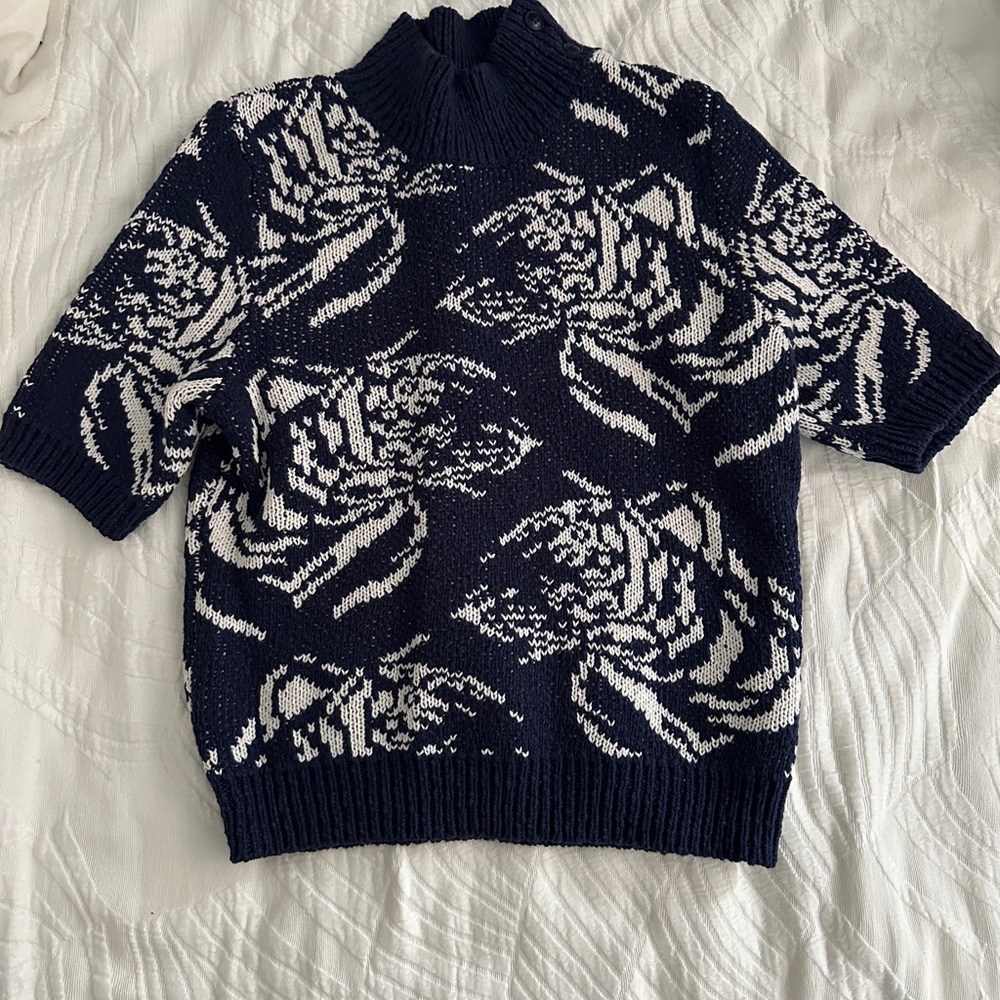 Anthropologie Maeve Navy and White Knit Cardigan